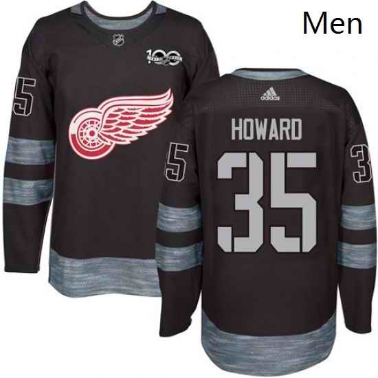 Mens Adidas Detroit Red Wings 35 Jimmy Howard Authentic Black 1917 2017 100th Anniversary NHL Jersey